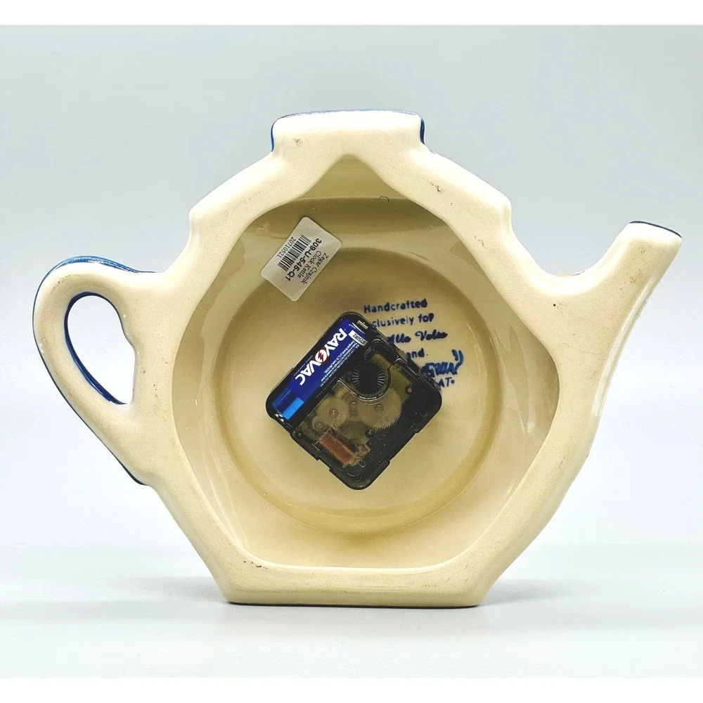 Polish Pottery Teapot Kettle Wall Mantle Clock Floral Butterfly Alla Volta